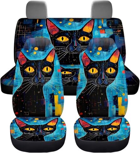 Retro Art Floral Owl Car Seat Covers Full Set for SUV Trucks Van Sedan Elastic Front Rear Seat Cover Auto Bench Seat Protector Universal Fit Car Accessories Beige in Kuwait