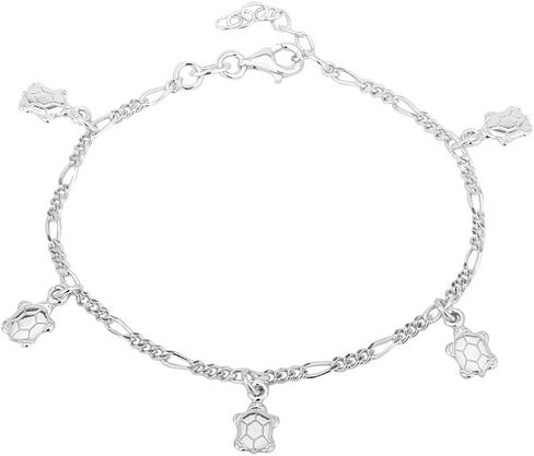 Sterling Silver Jewelry - Rhodium Plated 925 Stamp - Sea-theme Dangling Turtle Charm Bracelet - Beautifully Handcrafted Charm for Women - 6.50" + 1" extender in Saudi Arabia