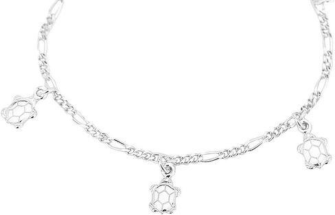 Sterling Silver Jewelry - Rhodium Plated 925 Stamp - Sea-theme Dangling Turtle Charm Bracelet - Beautifully Handcrafted Charm for Women - 6.50" + 1" extender in Saudi Arabia