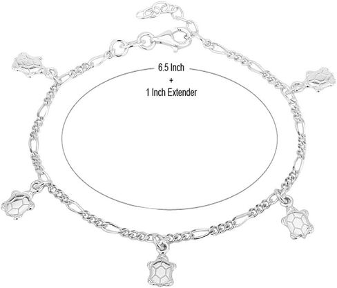 Sterling Silver Jewelry - Rhodium Plated 925 Stamp - Sea-theme Dangling Turtle Charm Bracelet - Beautifully Handcrafted Charm for Women - 6.50" + 1" extender in Saudi Arabia