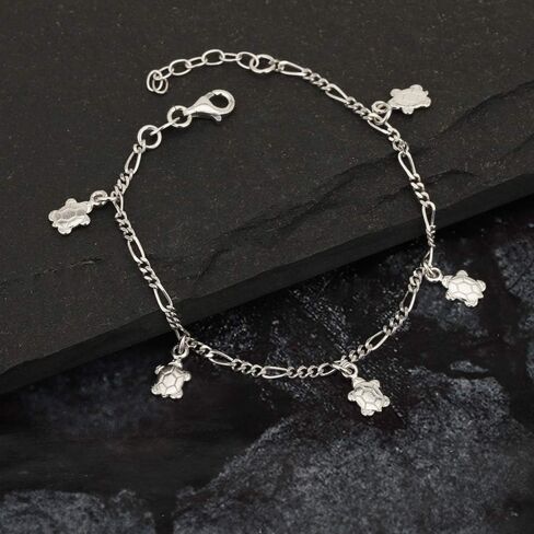 Sterling Silver Jewelry - Rhodium Plated 925 Stamp - Sea-theme Dangling Turtle Charm Bracelet - Beautifully Handcrafted Charm for Women - 6.50" + 1" extender in Saudi Arabia