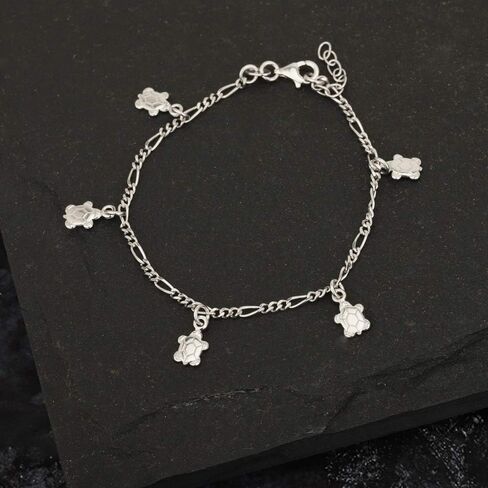 Sterling Silver Jewelry - Rhodium Plated 925 Stamp - Sea-theme Dangling Turtle Charm Bracelet - Beautifully Handcrafted Charm for Women - 6.50" + 1" extender in Saudi Arabia