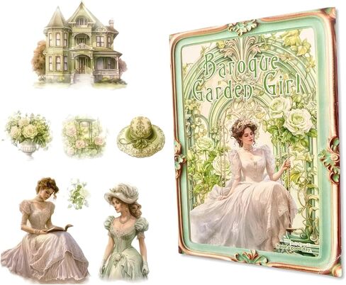20 Sheets Baroque Garden Girl Series PET Scrapbook Stickers Set, Vintage Sticker Book for Scrapbooking, Pre-Cut Junk Journal Ephemera, DIY Crafts Waterproof Journaling Supplies (Pink Love Song) in Kuwait