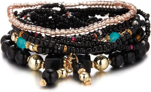 Boho Stackable Bead Bracelets for Women 8PCS Multi-Layer Handmade Stretch Bead Crystal Beach Bracelet Friendship Jewelry Gift Set in Kuwait