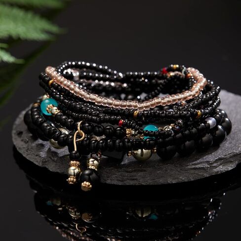 Boho Stackable Bead Bracelets for Women 8PCS Multi-Layer Handmade Stretch Bead Crystal Beach Bracelet Friendship Jewelry Gift Set in Kuwait