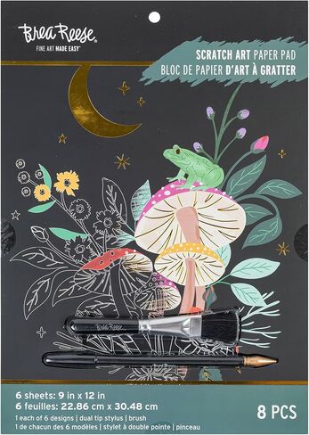 Scratch Art Paper Pad - Owl & Moon - 6 Designs, Metallic Guided Art, Dual-Tip Stylus & Brush, Easy-to-Frame 9x12 Pages, Adult Craft Kit in Saudi Arabia