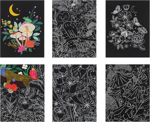 Scratch Art Paper Pad - Owl & Moon - 6 Designs, Metallic Guided Art, Dual-Tip Stylus & Brush, Easy-to-Frame 9x12 Pages, Adult Craft Kit in Saudi Arabia