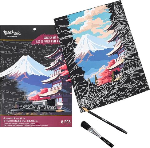 Scratch Art Paper Pad - Owl & Moon - 6 Designs, Metallic Guided Art, Dual-Tip Stylus & Brush, Easy-to-Frame 9x12 Pages, Adult Craft Kit in Saudi Arabia