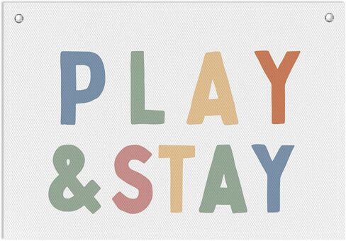 Play & Stay Linen Banner for Playroom Nursery, Neutral Wall Hanging for Baby Toddler Room Decor, Rustic Kids Room Art for Boys and Girls, 28x20in - C02 in Saudi Arabia