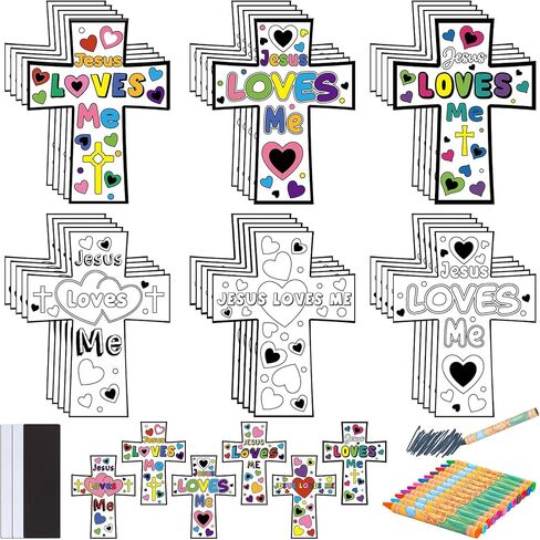 30 Sets Christian Crafts for Kids Religious Sunday School Craft Jesus Loves Me Color Your Own DIY Ornaments for Sunday Classroom Art Party Home Activities in Kuwait