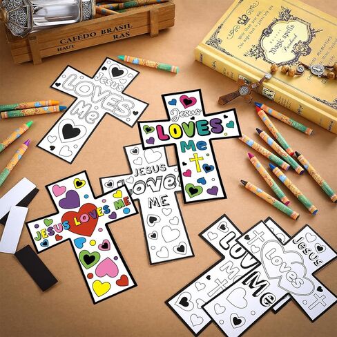 30 Sets Christian Crafts for Kids Religious Sunday School Craft Jesus Loves Me Color Your Own DIY Ornaments for Sunday Classroom Art Party Home Activities in Kuwait