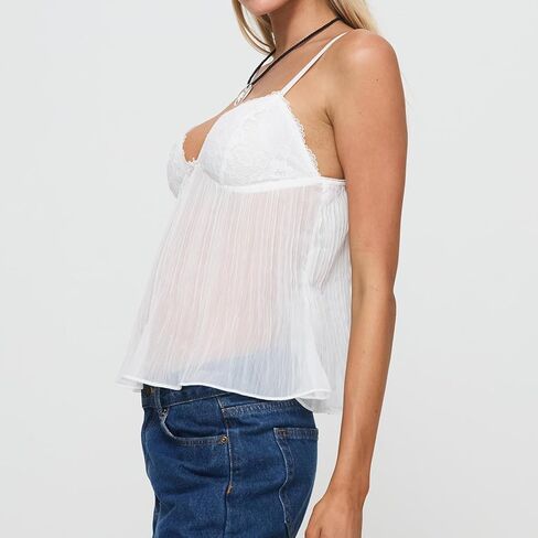 Women Lace Trim Spaghetti Strap Camisoles V Neck Tie Back Crop Tops Sleeveless Backless Tank Tops in Kuwait