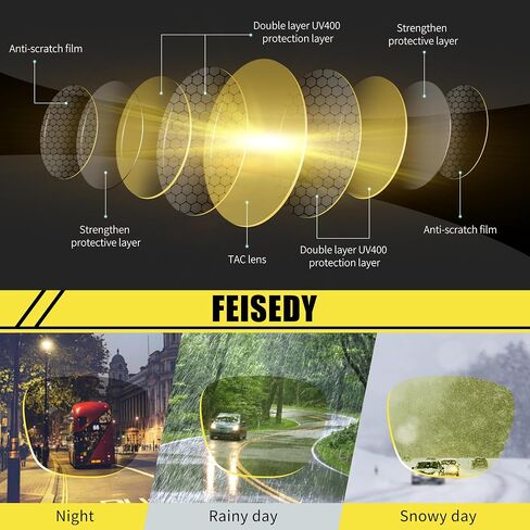 FEISEDY Night Vision Driving Glasses Anti-Glare Fit Over Glasses for Men Women - Polarized Nighttime B0250 in Saudi Arabia