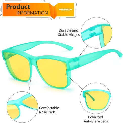FEISEDY Night Vision Driving Glasses Anti-Glare Fit Over Glasses for Men Women - Polarized Nighttime B0250 in Saudi Arabia