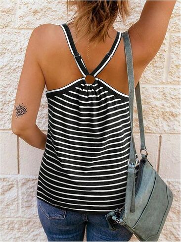 SOLY HUX Women's Striped Cami Top Notched V Neck Button Front Casual Summer Tops Camisole in Saudi Arabia
