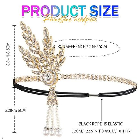 GORTIN 1920's Flapper Headband Leaf Rhiestones Headpiece Bride Wedding Headdress Bridal Flapper Hair Accessories Head Chain for Women(Gold) in Kuwait