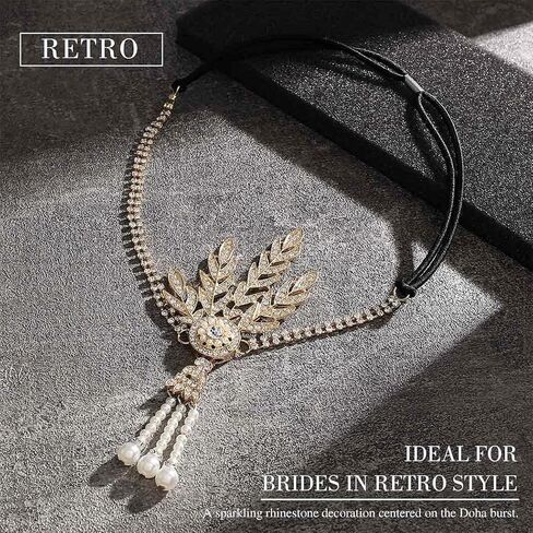 GORTIN 1920's Flapper Headband Leaf Rhiestones Headpiece Bride Wedding Headdress Bridal Flapper Hair Accessories Head Chain for Women(Gold) in Kuwait