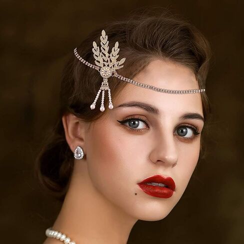 GORTIN 1920's Flapper Headband Leaf Rhiestones Headpiece Bride Wedding Headdress Bridal Flapper Hair Accessories Head Chain for Women(Gold) in Kuwait