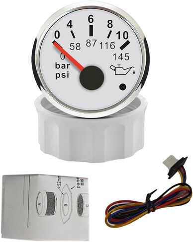 ELING 2'' Oil Pressure Gauge 0-10Bar 0-145Psi for Car RV Yachts with Alarm Red Backlight 12Volt 24Volt in Saudi Arabia