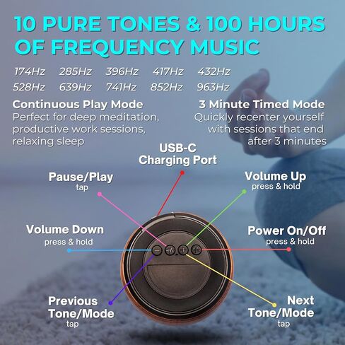 Pure Tone Therapy Sound Healing & Meditation Tool, Solfeggio Frequencies and 432Hz Miracle Tone, Continuous Play and 3-Minute Timer in Saudi Arabia