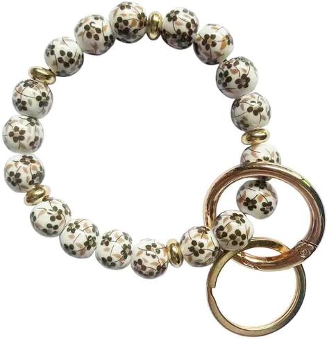BattleTim Keychain Wristlet for Women, Floral Porcelain Beads Bracelet Key Ring Girl, Key Chain Holder for Car Keys in Kuwait