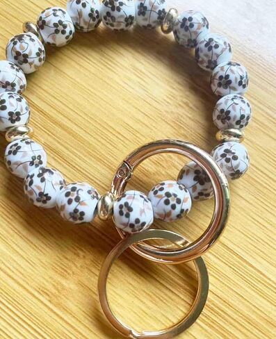 BattleTim Keychain Wristlet for Women, Floral Porcelain Beads Bracelet Key Ring Girl, Key Chain Holder for Car Keys in Kuwait