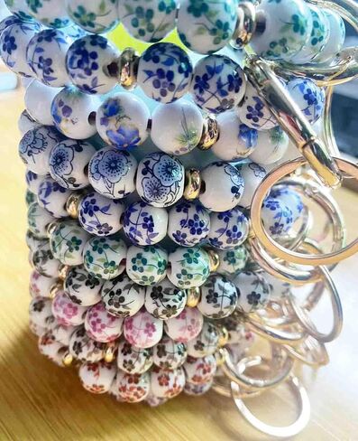 BattleTim Keychain Wristlet for Women, Floral Porcelain Beads Bracelet Key Ring Girl, Key Chain Holder for Car Keys in Kuwait