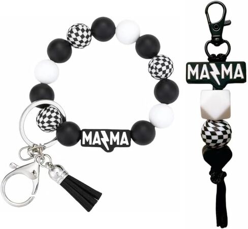 Mama Wristlet and Keychain Set, Checkered Black Mom Key Ring for Mom Birthday Gifts Mothers Day Gift in Kuwait