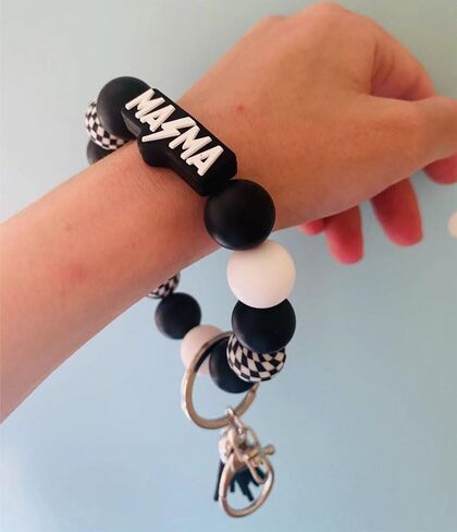 Mama Wristlet and Keychain Set, Checkered Black Mom Key Ring for Mom Birthday Gifts Mothers Day Gift in Kuwait