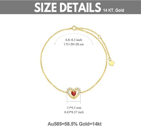 SISGEM 14k Gold Red Cubic Zirconia Heart Bracelet for Women Love Wrist Jewelry Gifts for Her in Saudi Arabia