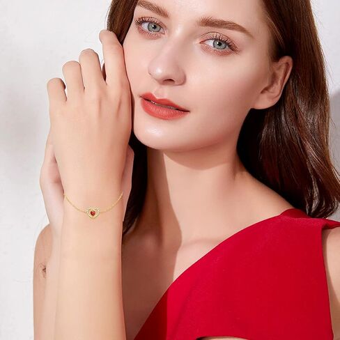 SISGEM 14k Gold Red Cubic Zirconia Heart Bracelet for Women Love Wrist Jewelry Gifts for Her in Saudi Arabia