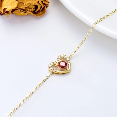 SISGEM 14k Gold Red Cubic Zirconia Heart Bracelet for Women Love Wrist Jewelry Gifts for Her in Saudi Arabia