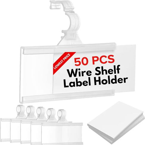 Plastic Wire Shelf Label Holder, Reusable Shelf Tags for Pantry Retail Store, Supermarket UPC Price Card & Ticket Display, Strong & Easy Clip Design Tight Snap Lock Closure. 1-1/4" H X 3" W (25) in Kuwait
