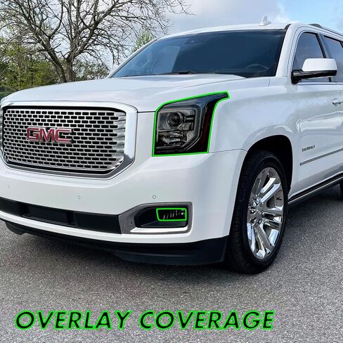 Slickmod Precut Vinyl Smoke Lint لعام 2015-2020 GMC Yukon | المصباح الأمامي Yukon XL (35 ٪ دخان خفيف ، 1. المصباح الأمامي) in Kuwait