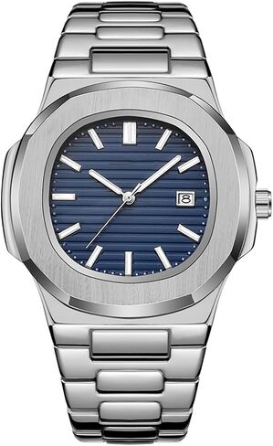 BARAMON Wrist Watches for Men, Nautilus Stainless Steel Quartz Movement Date Luxury Diamond Style Men's Luminous Hands Casual Business Watches in Saudi Arabia