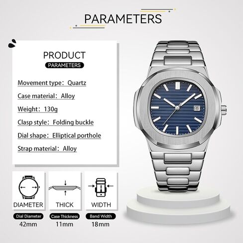 BARAMON Wrist Watches for Men, Nautilus Stainless Steel Quartz Movement Date Luxury Diamond Style Men's Luminous Hands Casual Business Watches in Saudi Arabia