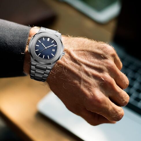 BARAMON Wrist Watches for Men, Nautilus Stainless Steel Quartz Movement Date Luxury Diamond Style Men's Luminous Hands Casual Business Watches in Saudi Arabia