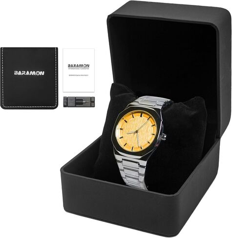 BARAMON Wrist Watches for Men, Nautilus Stainless Steel Quartz Movement Date Luxury Diamond Style Men's Luminous Hands Casual Business Watches in Saudi Arabia
