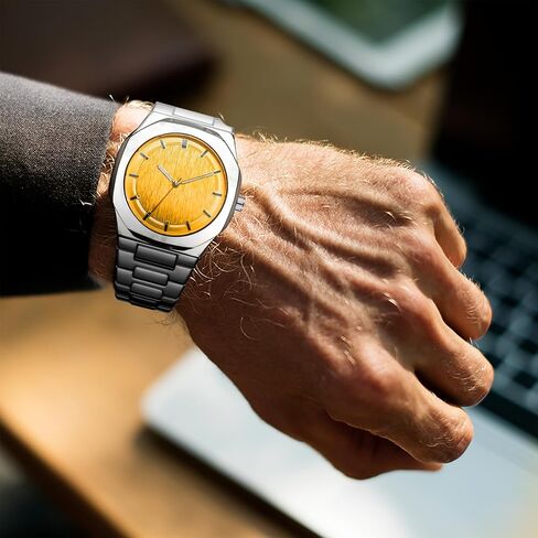 BARAMON Wrist Watches for Men, Nautilus Stainless Steel Quartz Movement Date Luxury Diamond Style Men's Luminous Hands Casual Business Watches in Saudi Arabia