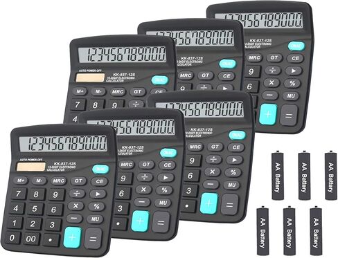 Calculators, BESTWYA 12-Digit Dual Power Handheld Desktop Calculator with Large LCD Display Big Sensitive Button (Black, Pack of 5) in Kuwait