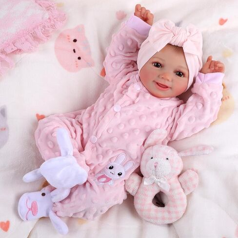 BABESIDE Lifelike Reborn Baby Dolls Girl Sunny 17-Inch Cute Full Body Vinyl Realistic Baby Doll Poseable Smiling Real Life Baby Dolls with Complete Accessories and Gift Box for 3+ Years Old Gifts in Kuwait