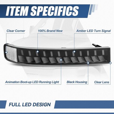 Auto Dynasty Full LED Front Bumper Parking Turn Signal Light Assembly Compatible with Chevrolet Express GMC Savana 1500 2500 3500 2003-2023, 3-Stage Animation Boot-up, Black Housing Clear Corner in Saudi Arabia