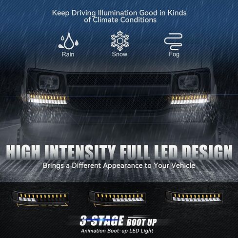 Auto Dynasty Full LED Front Bumper Parking Turn Signal Light Assembly Compatible with Chevrolet Express GMC Savana 1500 2500 3500 2003-2023, 3-Stage Animation Boot-up, Black Housing Clear Corner in Saudi Arabia