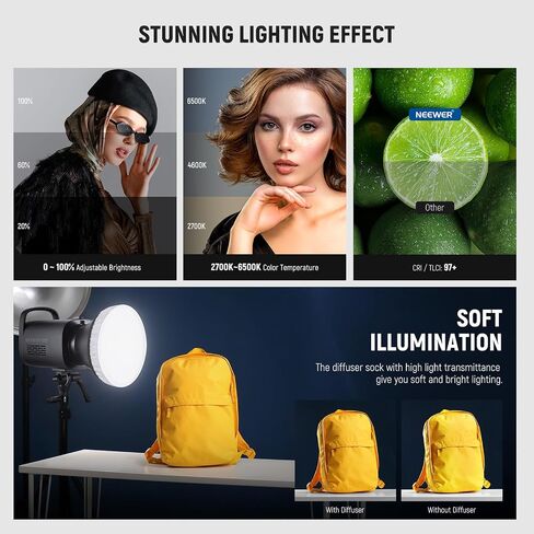 NEEWER CB120B 120W LED Video Light with 2.4G&APP Control COB Bi Color 2700K-6500K 78000lux at 1m/CCT Mode/CRI97/12 Scenes/Bowens Mount Continuous Output Lighting for Studio Photography/Video Recording in Kuwait