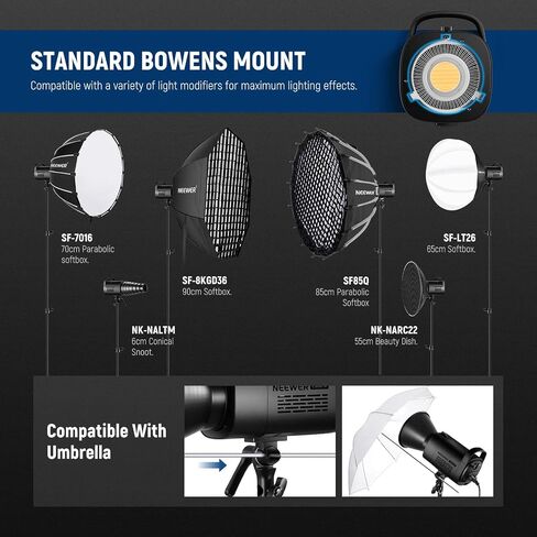 NEEWER CB120B 120W LED Video Light with 2.4G&APP Control COB Bi Color 2700K-6500K 78000lux at 1m/CCT Mode/CRI97/12 Scenes/Bowens Mount Continuous Output Lighting for Studio Photography/Video Recording in Kuwait