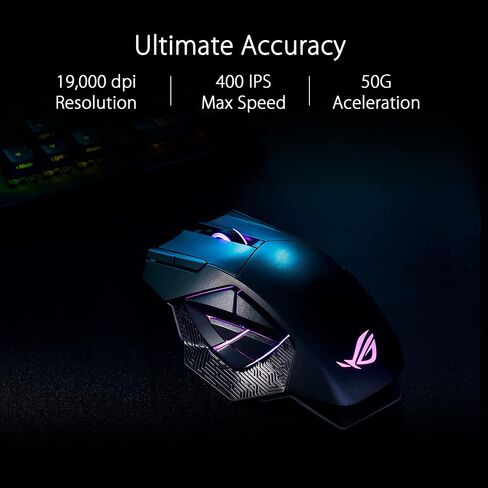 ASUS ROG Spatha X Wireless Gaming Mouse – MMO/MOBA Design, 12 Programmable Buttons, Right-Handed, 168g, Dual-Mode (Wired/2.4GHz), 19K DPI, up to 67Hr Battery, Magnetic Charging Dock, PC/Mac Support in Saudi Arabia