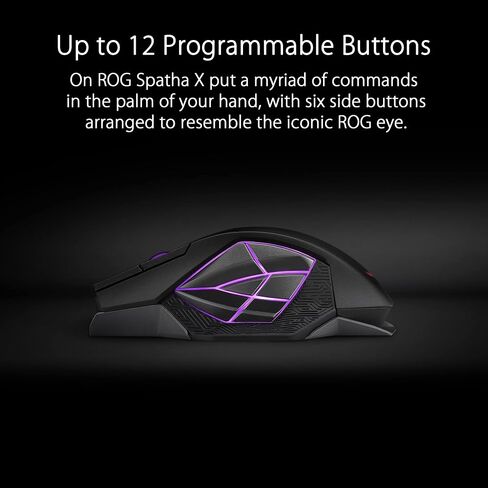 ASUS ROG Spatha X Wireless Gaming Mouse – MMO/MOBA Design, 12 Programmable Buttons, Right-Handed, 168g, Dual-Mode (Wired/2.4GHz), 19K DPI, up to 67Hr Battery, Magnetic Charging Dock, PC/Mac Support in Saudi Arabia