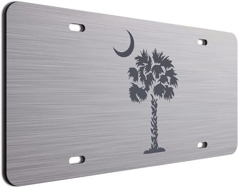 Charcoal Palm Tree Crescent Moon Brushed Aluminum ACM License Plate South Carolina Beach Logo Car Tag in Kuwait