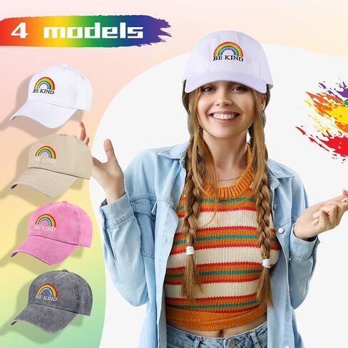 Sureio 4 PCS قوس قوس قزح الدنيم قبعات البيسبول الصيف غسلها مطرزة قابلة للتعديل لارتداء الشاحنة اليومية غير الرسمية in Saudi Arabia