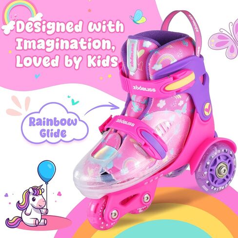 Kids Roller Skates for Beginners - ZOOBLISS 4 Adjustable Sizes Tri-Wheel Skates for Girls and Boys Ages 3-7, Toddler Roller Skates with Light-Up Wheels in Saudi Arabia
